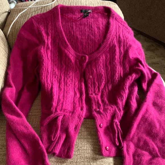 H&M magenta raspberry 50% angora cropped cardigan - Picture 2 of 3